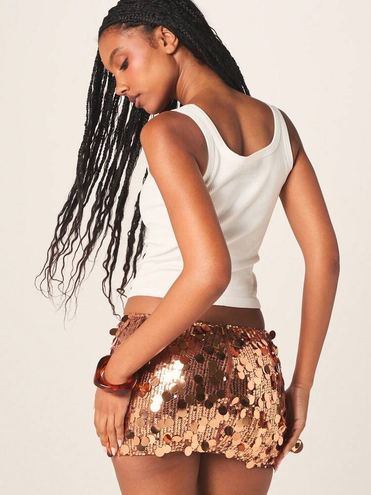 MISSGUIDED Jupe mini micro pailletée dorée pour soirée, fête, club. Tenue de fête étincelante et glamour