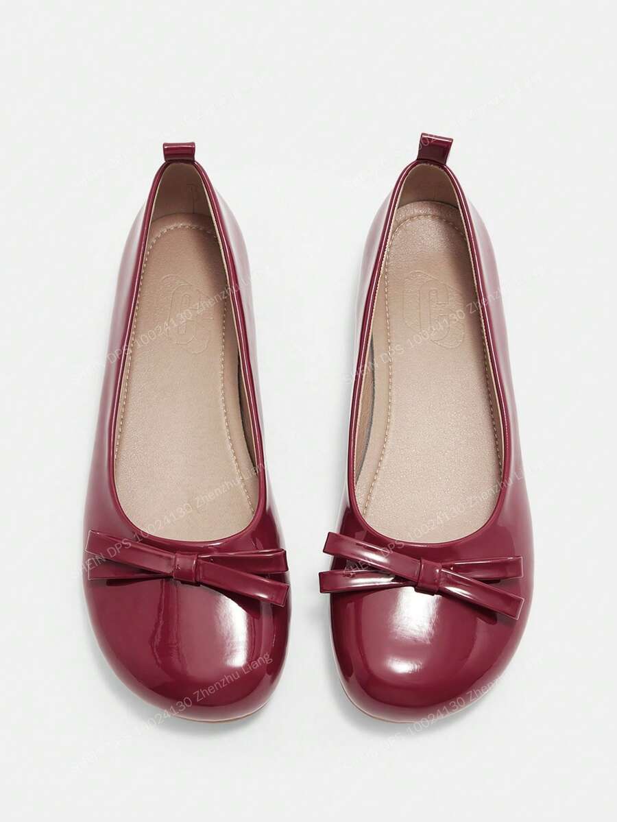 CUCCOO CURVES Women's Bow Decor Casual Versatile Fashion Flat Shoes - Burgundy - View 1