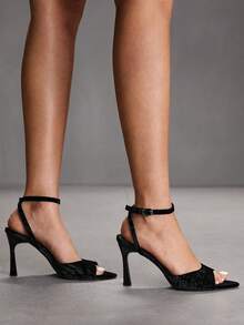 CUCCOO SZL Sandal Hak Tinggi Minimalis Wanita Warna Maroon yang Dapat Diatur, Untuk Pemakaian Sehari-hari Kasual, Sepatu Musim Semi, Liburan Musim Semi, Paskah, Pesta Prom, Natal, Sepatu Musim Semi - Beludru hitam - View 8