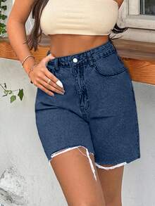 EURMUSE 100%Cotton Rigid, Back Label And Washing Detailed Short - Medium Wash - View 5