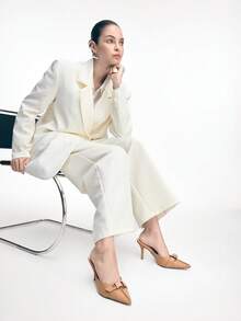 Mnmlis Women's Pointed Toe Buckle Design Fashionable Elegant High Heel Mules - Brown - View 8