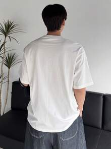 DAZY Men's White Letter Print Round Neck Short Sleeve T-Shirt, Summer - White - View 2