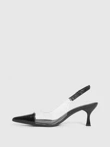 CUCCOO SZL Tacones de aguja con puntera transparente de TPU, tacón de stiletto elegante para ir al trabajo/fiesta/paseo, color albaricoque. Zapatos de tacón alto tipo slingback para damas para Navidad - Negro - Ver 10