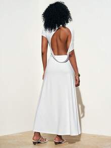 Zivah 2026春夏新款音乐节、圣帕特里克节、情人节、约会、西部风、游牧风格连衣裙，适合生日派对、毕业典礼、上学、日常穿着、休闲、度假、邮轮、海滩、日光浴、潮流、街头风、婚礼宾客、波西米亚风、通勤、早午餐、机场、派对、假日郊游、办公穿着、休闲度假、复古风，女士无袖露背弹力针织宽松优雅长裙 - Pearl White - 查看 2