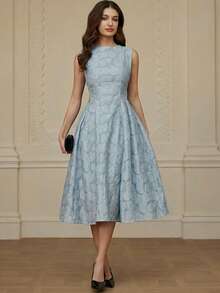 Aveloria Rosie Vestido sin mangas con cintura ceñida y abertura, estilo acampanado - Azul - Ver 3