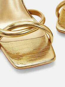 Glitzique Women's Gold Pyramid Decor High Heel Mules, Gorgeous Party High Heel Sandals Spring Shoes - Gold - View 11