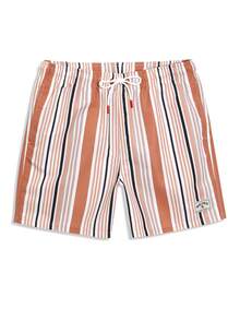 Manfinity KASUA Men's Striped Print Drawstring Waist Beach Shorts - Brown - View 4