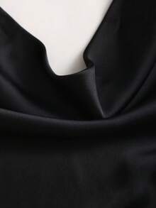 Sweetra New Spring/Summer French Style Black Plunging Neck Sleeveless Halter Satin Casual Backless Tank Top, Fashionable & Elegant - Black - View 6