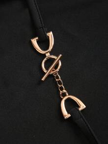 Sweetra Elegant Black Backless Metal Buckle Halter Waist Wide Leg Jumpsuit, Suitable For Party And Gathering, Spring/Summer - Black - View 5