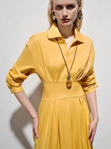 Aveloria Modichic Fashionable Design Sense Elegant Versatile Slimming Waist Solid Color Long Sleeve Dress - Yellow - View 4