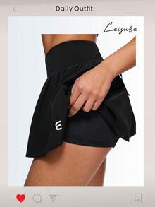 Eassivo Eassivo Women's Black Workout Skort With Tie‑Back Ruched Detail,High‑Rise Waist, Drawstring Ruched Back, Anti‑Chafe Inner Shorts - Black - View 10