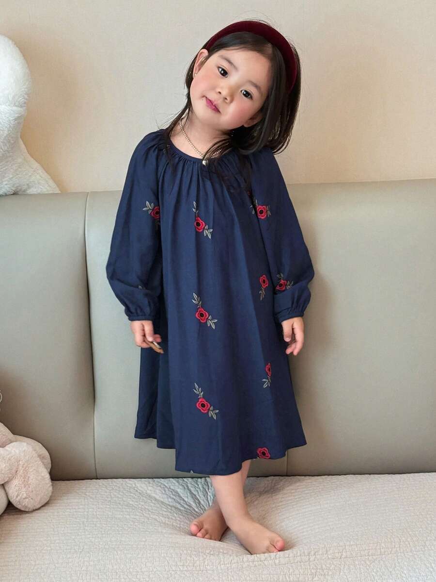DAZY 女嬰花卉印花圓領休閒舒適居家服 夏季幼兒 - 藍色 - 查看 1