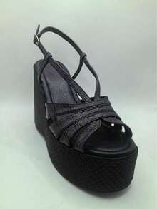 Sugerpunk 厚底凉鞋 女士拖鞋 鱼嘴坡跟 时尚女鞋 - 黑色 - 查看 7