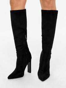 Glitzique Women's Pointed Toe Thermal Lined Zipper High Heel Knee-High Boots, Black, Winter,Sexy,Party - Black - View 3