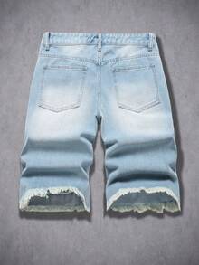 Manfinity Denimwave Men's Streetwear Distressed Wide Leg Capri Denim Shorts - Light Wash - View 2