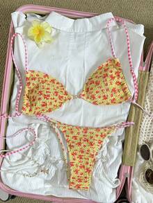 Swim Vcay 2026 New Retro American Style Sweet & Spicy Ditsy Floral Halter Bikini Top - Multicolor - View 6