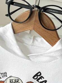 男婴卡通熊字母印花短袖连帽T恤和短裤休闲套装，夏季套装，婴儿服装，男婴春夏套装 - 黑與白 - 查看 8