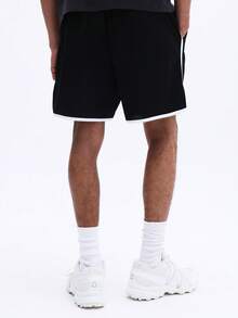 SUMWON Men's Basketball Drawstring Shorts With Contrast White Trim Side Pockets Elastic Waistband Casual Athletic Wear Summer Relaxed Fit - Black - View 4
