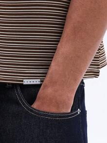 SUMWON 男士短袖条纹 Polo 衫，带拉链领和胸袋，常规版型，休闲夏季上衣 - 摩卡棕 - 查看 2