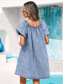 Vivid Eden Đầm denim nữ kiểu dáng thường ngày, có thể mặc hai mặt. - Rửa nhẹ - Xem 2