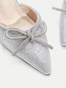 Glitzique 秋冬时尚露跟水钻装饰高跟鞋，性感派对及婚礼女鞋，优雅 - 銀色 - 查看 12