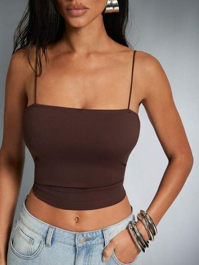Denimoi Minimalistisk enfärgad topp med spaghettiband för kvinnor