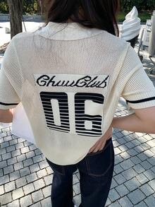 DAZY Women's Casual Numeric Pattern Short Sleeve Knit Top, Spring/Summer - Apricot - View 2