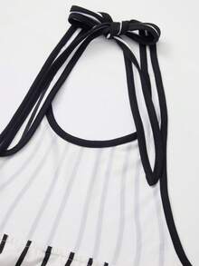 Lumivelle Black & Apricot Vertical Striped Dress For Women, Halter Neck Backless Design With Slimming Mermaid Hem, Fashionable Elegant Party/Date/Casual Wear - Apricot - View 6