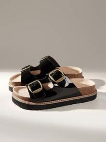 Solecia Zapatos de mujer con suela gruesa, sandalias versátiles para usar en primavera y verano, zapatos de vacaciones de verano, zapatos de primavera, zapatos de vacaciones de primavera, zapatos de Pascua, zapatos de Navidad - Negro - Ver 2