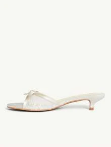 CUCCOO CHICEST 女士优雅蝴蝶结圆头小猫跟凉鞋，浪漫浅黄色缎面网纱拼接高跟鞋，适合下午茶、约会、度假等场合。 - 黃色 - 查看 5