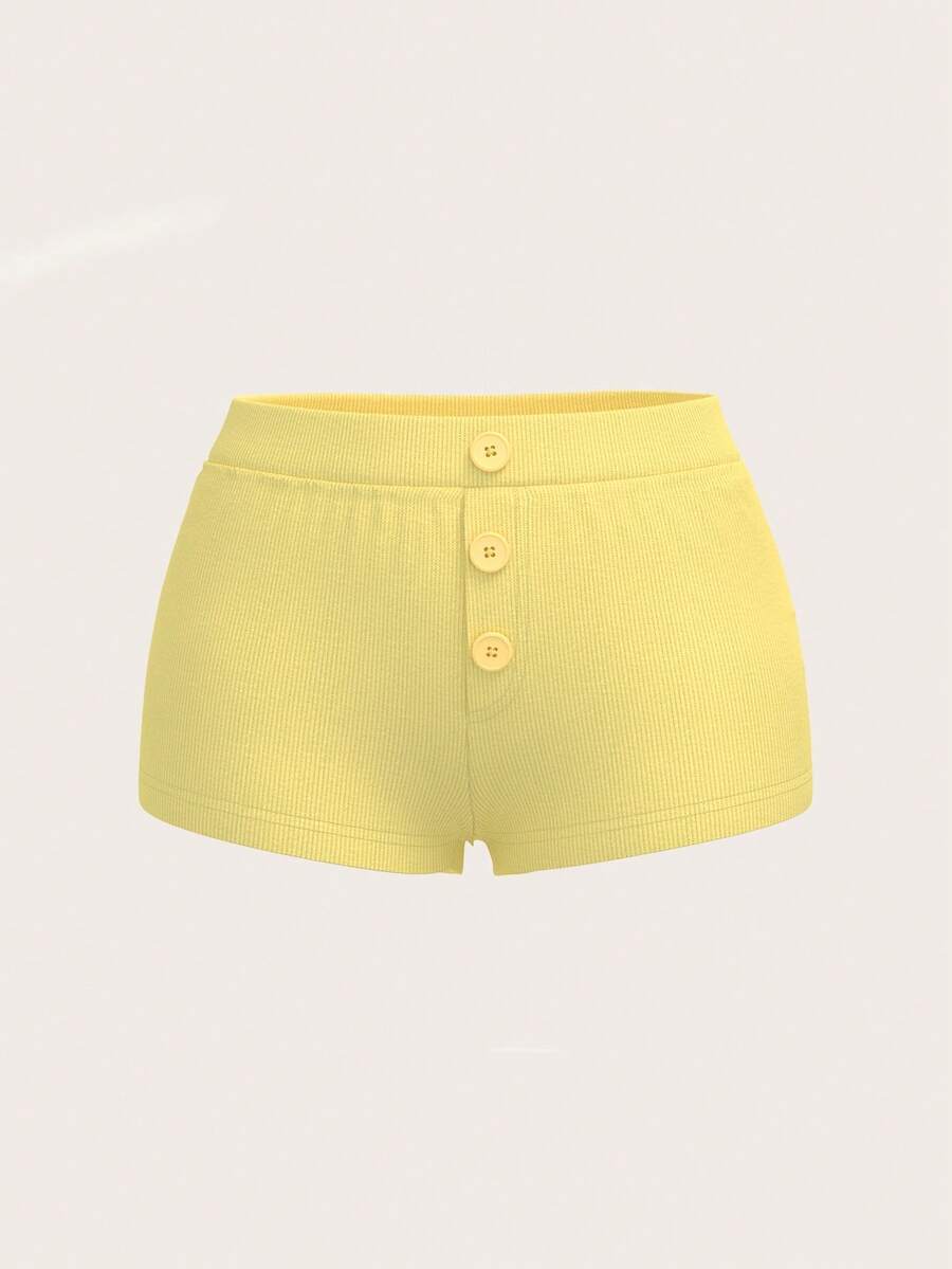 Sweetina 女士Y2K黄色性感假日海滩外出可爱家居睡衣可爱小熊印花短裤，夏季 - 鵝黃色 - 查看 1