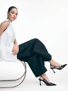 Mnmlis Women's Black Patent Leather Pointed Toe High Heels With Metal Chain Strap, Sexy Fashion For Spring/Summer - Black - View 7