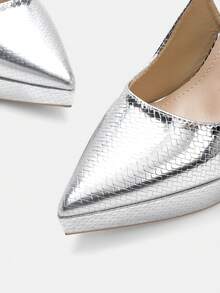 Glitzique 女士时尚优雅性感高跟厚底尖头鞋 - 銀色 - 查看 7