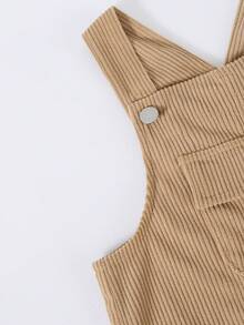 SHEIN Vintaside Kids 女婴休闲牛仔背带裤，卡其色，蝴蝶结装饰，宽松直筒裤型，面料柔软舒适，适合日常穿着，春、夏、秋、冬四季皆宜。 - 卡其色 - 查看 6