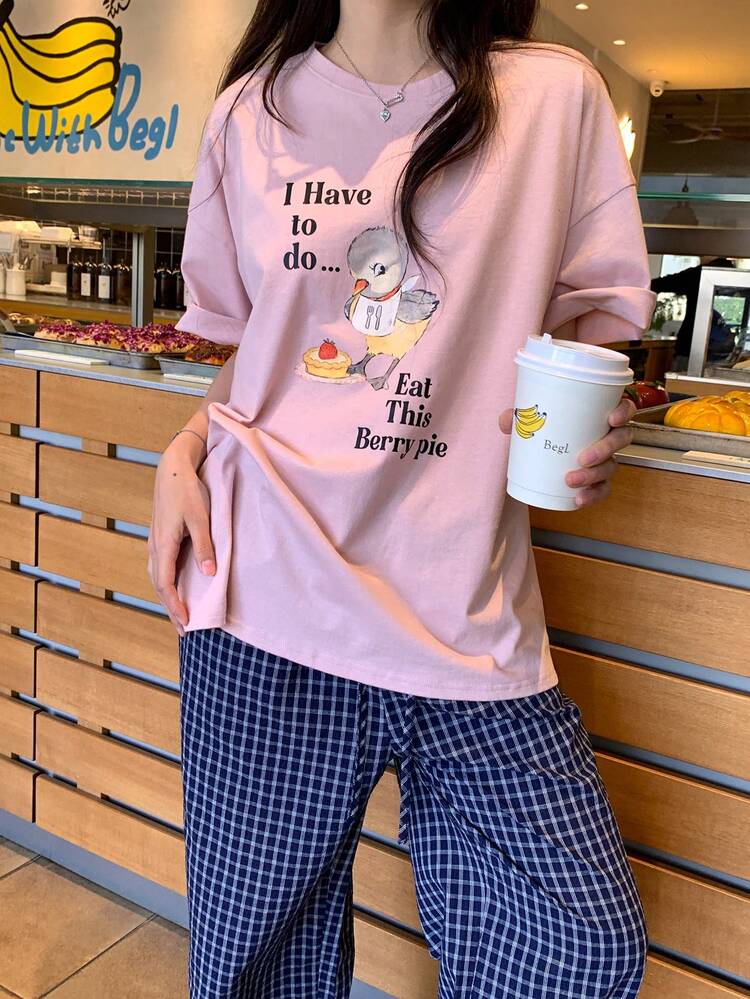 Women's Round Neck Korean Style Cartoon Water Print Short Sleeve T-Shirt Graphic Tees Women