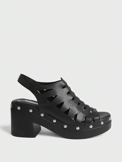 Sugerpunk Women's Retro Buckle Strap High Heel Sandals, Fashionable Casual Chunky Heel Mules