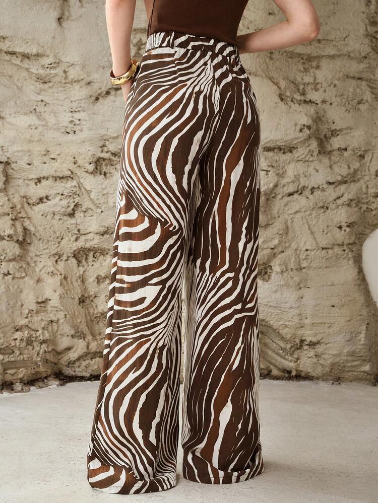 WOMEN'S ZEBRA PRINT LOOSE WIDE LEG PANTS WITH SIDE POCKETS