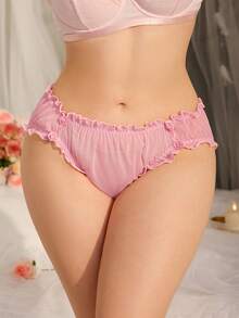 DelicateAllure 3件套加大码网纱拼接薄纱荷叶边浪漫优雅内裤 - 彩色 - 查看 3