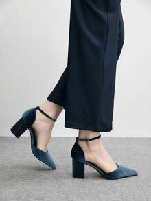 CUCCOO BIZCHIC Giày nữ màu nâu nhung, quai ngang mắt cá chân, đế dày, kiểu dáng thanh lịch và nhẹ nhàng, thích hợp đi làm, giày công sở đa năng cho mùa xuân. - Màu xanh lam - Xem 4