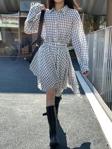 DAZY Vestido casual de mujer con estampado de cuadros y bajo asimétrico - Multicolor - Ver 1