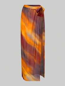 Swim Oasis Bộ áo tắm liền thân in họa tiết tie-dye dành cho nữ, có bèo nhún ở vai, kết hợp với áo khoác ngoài và chân váy ngắn, lý tưởng cho kỳ nghỉ. - Nhiều màu - Xem 6