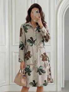 Miaspire Đầm midi dài tay in hoa dáng suông cho nữ, thích hợp mặc mùa hè. - Nhiều màu - Xem 1