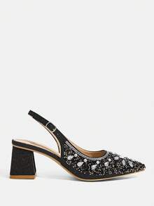 CUCCOO TILAWA Women's Shoes Are Wrapped In Cloth Square And Glass Rhinestone Decorative Pointed Women's High-Heeled Shoes, Suitable For Going Out, Banquets, Parties And Other Activities - Black - View 11