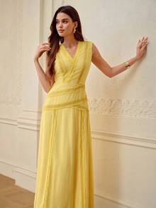 ZEYLAH Đầm ren phối ren tối giản thanh lịch, thích hợp cho mùa xuân/hè. - Màu vàng - Xem 7