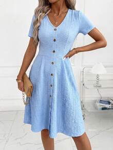 SHEIN Clasi Vestido elegante de punto jacquard, adecuado para uso diario - Azul - Ver 5