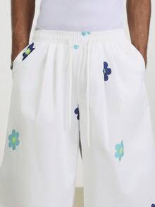 TOKVUE Men's Casual Floral Print Wide Leg Pants, Summer - White - View 4