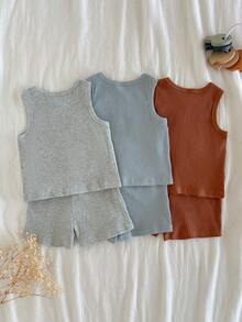 Loomiva 6件套男婴可爱休闲针织背心短裤套装，夏季基础款 - 彩色 - 查看 6