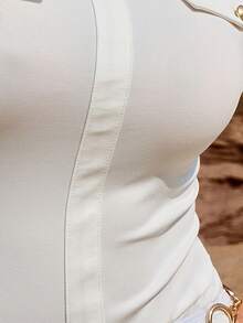 INAWLY Solva Women's Solid Color Casual Faux Pocket Long Sleeve Bodysuit - White - View 9