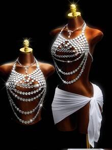 Mistrie Áo bikini hai dây đính hạt mùa hè dành cho nữ - Bạc - Xem 5