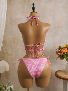 SHEIN Swim Vcay-D Women's Random Print Spaghetti Strap Camisole Bikini Top, Spring/Summer - Multicolor - View 4